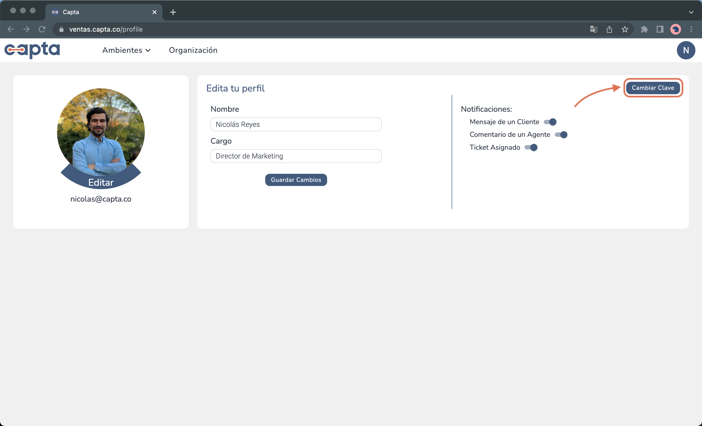 Botón cambio de clave